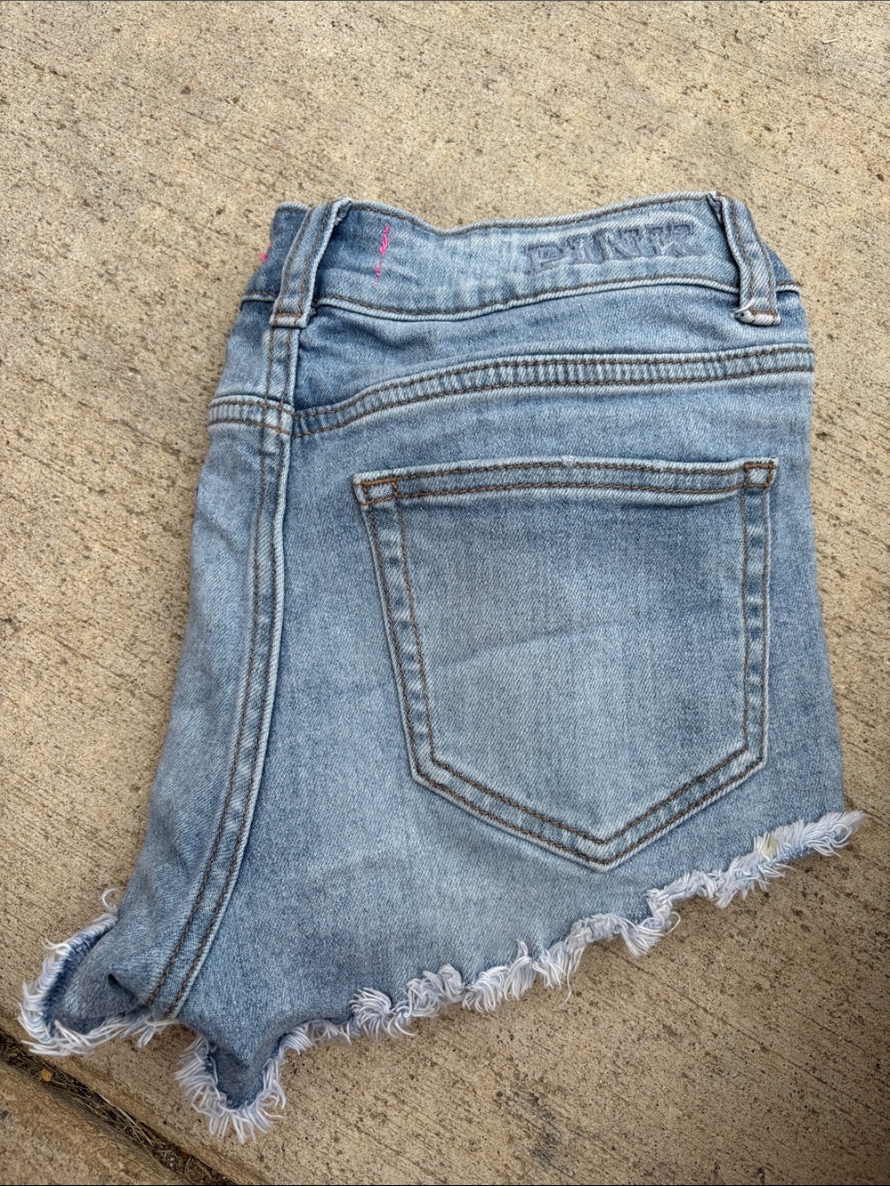PINK Victoria's Secret Light Wash Denim Frayed Hem Shorts